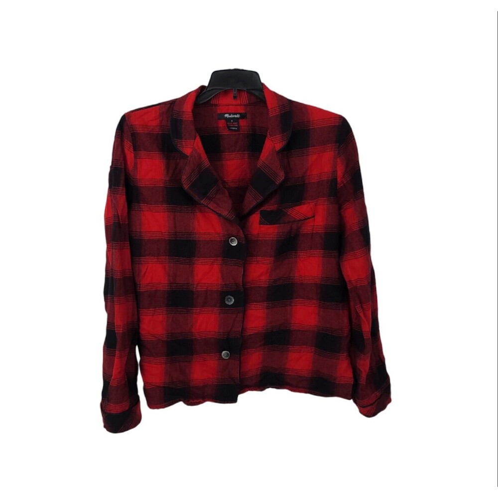 Madewell Pajama Top Womens Small Long Sleeve Plaid Red Flannel Button Shirt